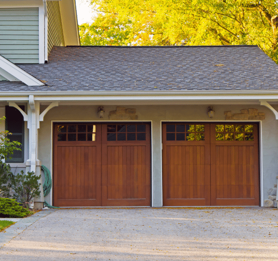 Wooden garage door with windows