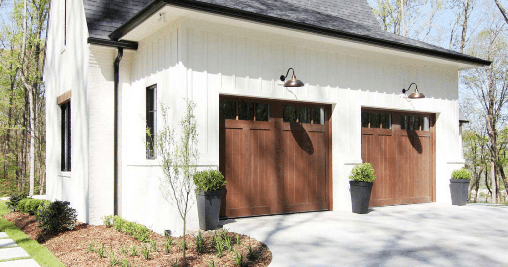 Stylish garage doors on home.